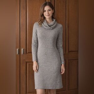 LOFT XL Cowl‑Neck Sweater Dress – Super Soft Gray PatternTextured Knit, Like New